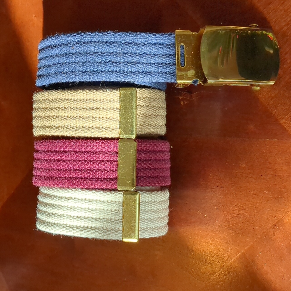 Four Interchangeable Cotton Military Web Belts with Brass Buckle